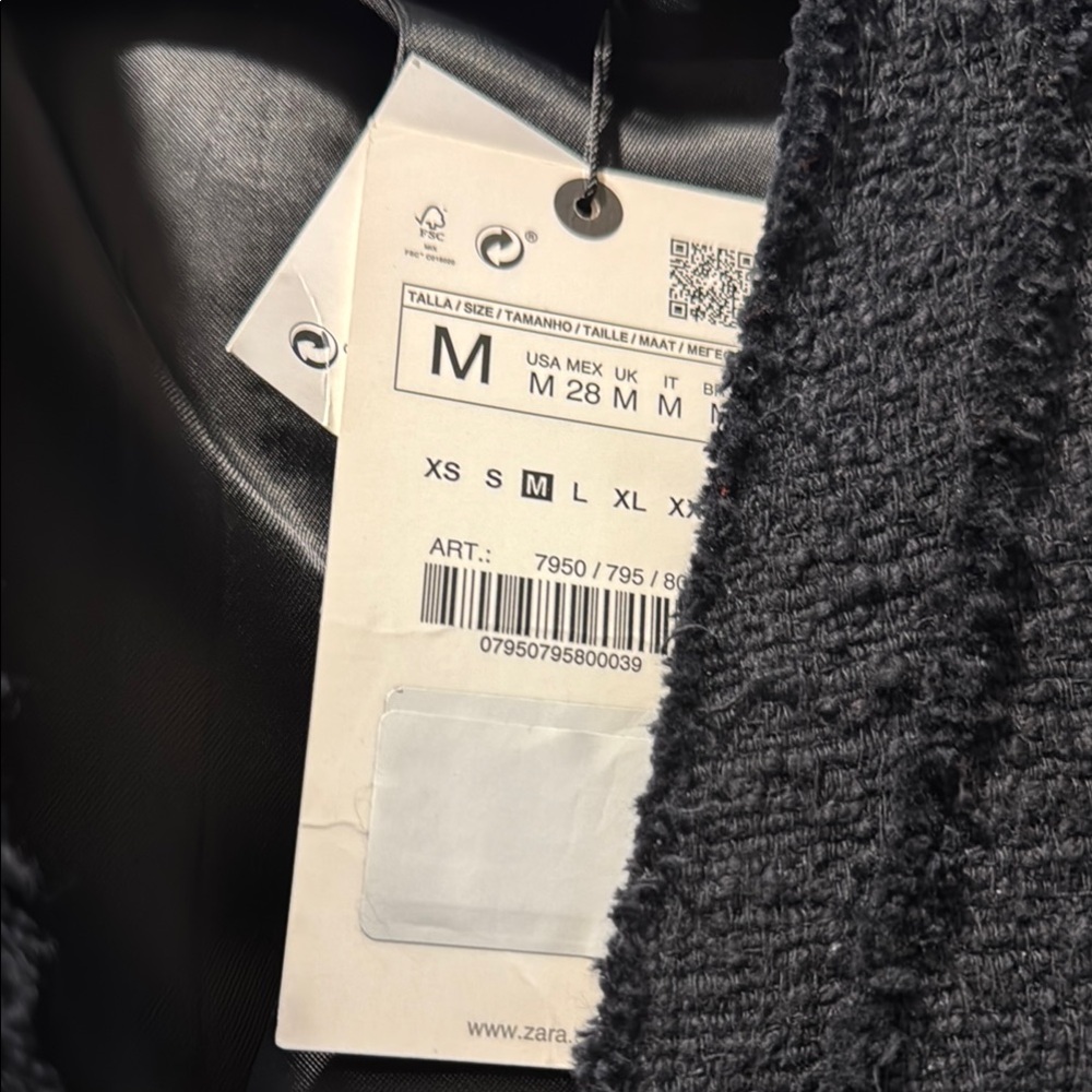 Zara Black Tailored Blazer with Textured Tweed - Picture 3 of 7